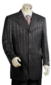  Mens Ombre Grid Wide Lapel Black Zoot Suit