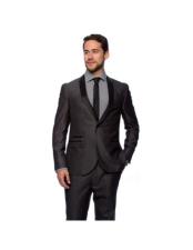  West End Mens Charcoal Young Look Slim Fit Collar Satin-Detailed Tuxedo -