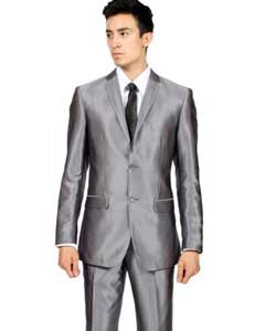  Mens Slim Fit Grey Charcoal Shiny Sharkskin Suit 