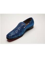  Mens Slip On Blue Shiny Fashionable Stylish Dress Loafer Glitter ~ Sparkly
