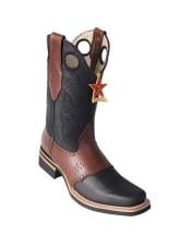  Los Altos Square Toe Boots Black & Brown With Saddle Rubber