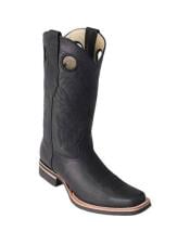  Los Altos Square Toe Boots Black With Saddle Rubber Sole Handmade