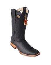  Los Altos Square Toe Black Boots With Saddle Rubber Sole Handmade