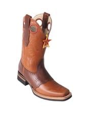  Los Altos Square Toe Boots Honey & Brown With Saddle Rubber