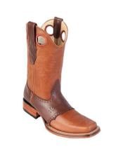  Los Altos Square Toe Honey & Brown Boots With Saddle Rubber