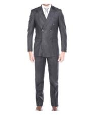  Mens Kingsman Striped Pattern Grey Peak Lapel Double Breasted Suit