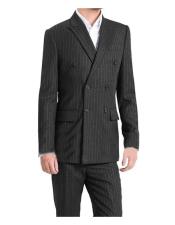  Mens Kingsman Striped Pattern Double Breasted Button Closure Fully Lined Grey Suit