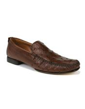  Tabac Ostrich Skin Slip-on Loafers Leather Sole Shoes Authentic Mezlan Brand