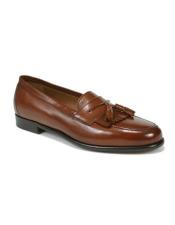  Tan Slip-on Italian Calfskin Tassle Loafers Leather Shoes Authentic Mezlan Brand