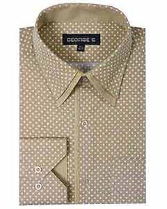  Tan Mini Polka Dot Design Classic Fit Standard Cuff Mens Dress Shirt