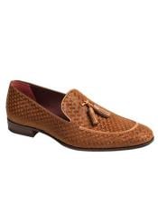  Tan Slip-on Tassle Exotic Finished Textured Suede Loafer Shoes Authentic Mezlan Brand