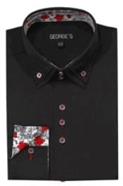  Mens 3 Button High Collar Black George Shirts