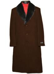  Mens Dress Coat(Removable ) Fur Collar 3 Button  Wool Full Length