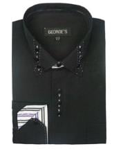  Black 3 Button Collar Fashion Mens