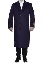  Mens Overcoat Mens Topcoat Mens Purple 3 Button  Full Length Wool
