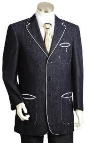  Classic Three Button Front Black Mens Suit with Traditional Pleated Slacks