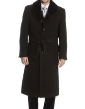  Mens Dress Coat Black Faux Fur Collar Wool 3 Buttons Style Overcoat