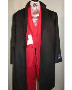  Mens Dress Coat 3 Button Long Wool Blend Black color full length