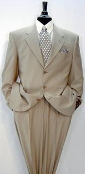  Tan ~ Beige Side Vented 3 buttons 100% Wool Solid Suit