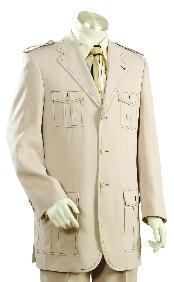  Mens Fashionable 3 Button Taupe SAFARI Long Sleeve ( military style )