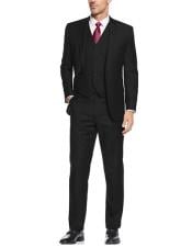  Alberto Nardoni Black Suit Slim Skinny European fit Vested 3 Pieces Suit