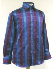  Mens High Collar Fashion ~ Shiny ~ Silky Fabric Turquoise Cube Style
