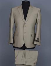  Mens Beige Italian Two Button 100% Wool Notch Lapel Modern Fit Suit