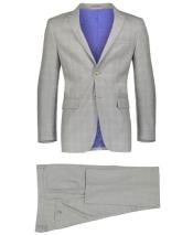  Mens Beige Slim Fit 2 Button Suit Window Pane ~ Plaid Suit