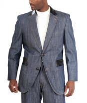  Fashion Two Button Cotton Timmed Denim Suit Two Button With Leatherette