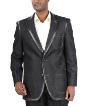  Style#-B6362 Fashion Two Button Cotton Timmed Denim Nero Suit Black