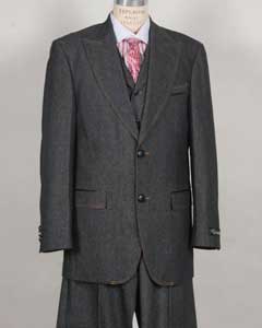  Style#-B6362 Mens Stylish Two Button Black Suit Peak Lapel Vested Denim~Jean~Cotton wide