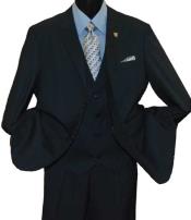  Mens Peak Lapel 2 Button Black Vested Suit