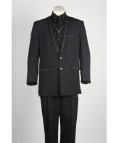  Mens Black 3 Piece Vested 2 Button Shawl Lapel Suit
