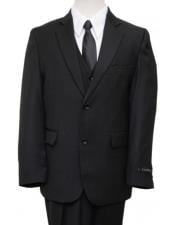  Cut Boy Kids Sizes Suit 2 Button Style Vested Solid Black