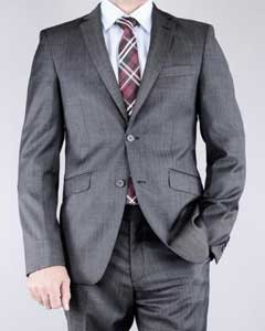  Mantoni Mens Slim Fit patterned Black 2-button Wool Suit - High End