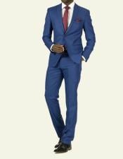  Mens Pick Stitched 2 Button Slim Fit Skinny Blue Suit 