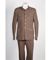  Mens diamond nail heads 2 Button Safari Military Style Suit Brown ~