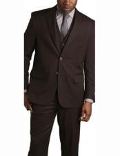  Mens 2 Button Brown Vested Banker Pinstripe ~ Stripe 3 Piece Suit