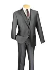 Mens Two Buttons   3 Piece Executive Charcoal Slim Fit Suit