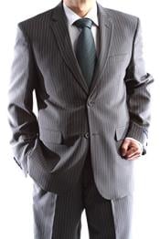  Mens  2 Button Charcoal 100% polyester Pinstripe Slim Fit Dress Suit