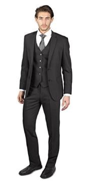  Mens Charcoal Grey 2 Button Three Piece TR Blend - Color: Dark