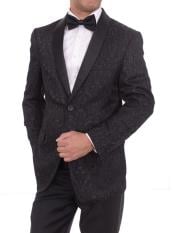  2 Button Floral Black Satin Shawl Lapel Slim Fit Cheap Priced Blazer Jacket For Men Sportcoat