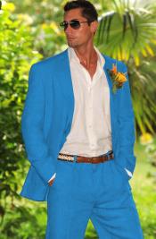 Mens French Blue - Turqoise Summer Fabric Light Weight Suit - Mens