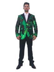  Shiny 2 Button Green~Black Cheap Priced Designer Fashion Dress Casual Blazer For Men On Sale Blazer~Sport Coat