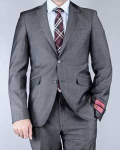  Mantoni Mens Classic Fit Sharkskin Grey Black 2-Button Wool Suit  -