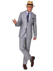  Mens 2 Button Peak Lapel Grey Linen Suit