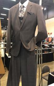  Grey Mens Vittorio St Angelo 2 Button Plaid Pattern Suit