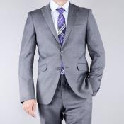  Mens patterned Grey 2-Button Slim-Fit Wool  Suit - High End Suits