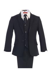  Two Button Black Boys Kids Sizes Suit With Pant And Adjustable Tie