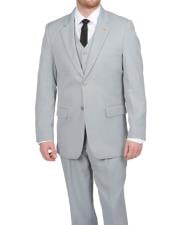  Mens Silver Grey ~ Light Gray 2 Button Vested Suit 